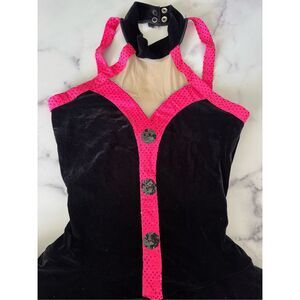 Dancewear girls mini halter top black hot pink velvet sequin dress MA Designs fo